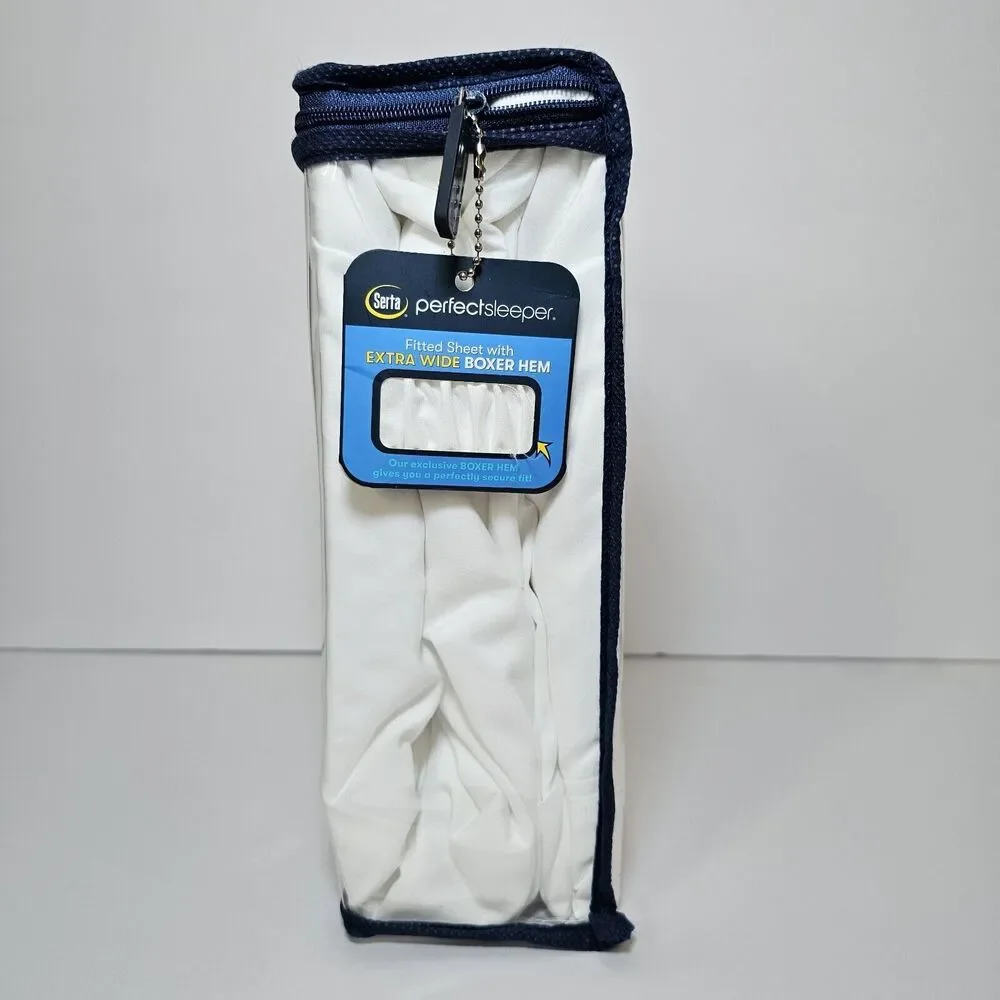 Serta Perfect Sleeper Cool & Clean  Full Sheet Set 4 pc Wide Boxer Hem White New - Picture 4 of 6